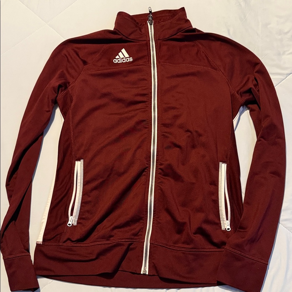 Adidas Burgundy Jacket with White stripes M